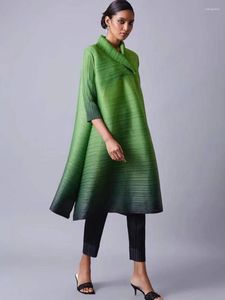 Sukienki swobodne miyake plisowane szalik kołnierzyka gradientowy Drukuj sukienka 2023 Autumn Dubai moda elegancka luźne ubrania dla kobiet w dużych rozmiarach
