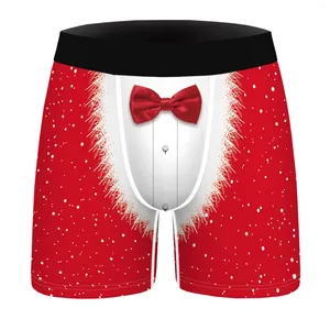 Mutande da uomo boxer con stampa natalizia piatta sottile biancheria intima traspirante sportiva alla moda casual con vestibilità aderente