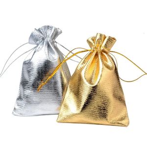 Jewelry Boxes 50pcs lot 7x9cm 9x12cm Adjustable Packing Gold Sliver Foil Cloth Drawstring Velvet Packaging Wedding Gift Bags Pouches 231019