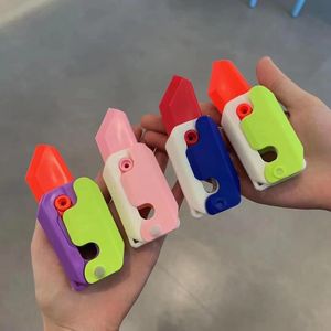 Neue 3D Rettich Schmetterling Messer Gerade Jump Hochwertige Schwerkraft Mini Schlüsselbund Kinder Dekompression Push Spielzeug Geschenk Überraschung