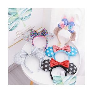 Decoração de festa atacado acessórios de cabelo mouse orelhas headband lantejoulas arcos personagem para mulheres crianças festival hairband meninas drop d hku1