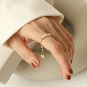 Anéis de cluster moda imitação pérola minimalista anel de dedo branco redondo presente de aniversário de casamento