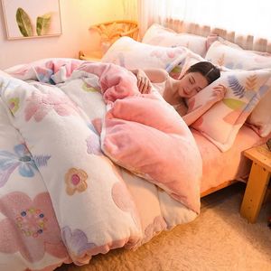 Sängkläder sätter wostar mjuk varm fluffig plysch täcke täcke flanell tryckt quilt vinter lyx dubbelsäng sängkläder set 220x240 comforter 231020