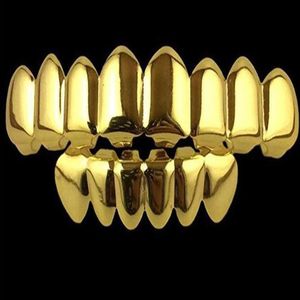 2019 8 tänder fangs mode guld pläterad rodium hiphop tänder grillz övre botten rock tandgrill set halloween props293h