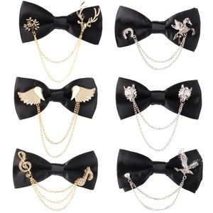 Neck Ties Fashion Black Bow tie With Metal Decoration Wedding Bow Tie Bow knot Adult Suit Bow Ties For Men Women Cravats Groom Bowties 231019