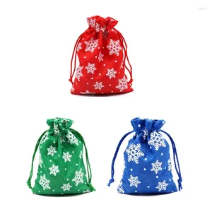 Christmas Decorations Burlap Bags Xmas Jute Linen Drawstring Gift Treat Candy Bag