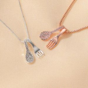 Pendant Necklaces Crystal Fork Spoon Necklace For Women Who Love To Eat Rose Gold Color Silver & Pendants Creative