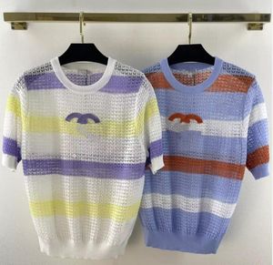 サマーガールズデザイナーレディースニット刺繍Tシャツハイエンド半透明レースセクシーな女性のファッションショートロングホロウアウトカラーコントラストトップティー