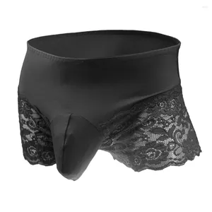 Cuecas Mens Lace Erótico Sexy Boxer Cueca Grande Galo Bolsa Bolsa Strap Softable Sissy Gay Calcinha