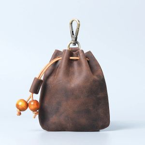 Evening Bags Handmade Genuine Leather Unisex Coin Purse Portable Money Pocket With Metal Hook Retro Drawstring Wallet Storage Bag Wholesale 231020