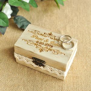 Caixa de anel gravada personalizada, suporte de anel de casamento, caixa portadora de anel de casamento personalizada c19021601283u