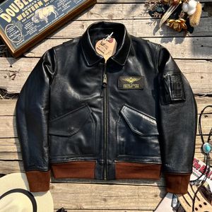 Men's Leather Faux Vegetable Tanned Sheepskin Lapel Short 45P Jacket Military Style 231020