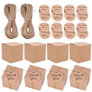 Present Wrap 100st/Lot Vintage Kraft Paper Candy Box med tack Tag Chocolate Cookies Wrapping Boxes Wedding Christmas Party Gift Box 231020