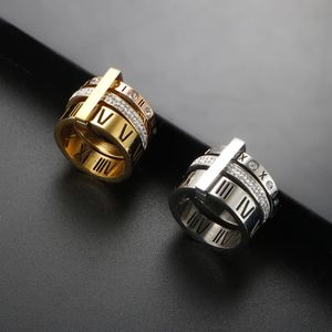 Połącz Połączenie Trzy warstwy cyfry rzymskie pierścień dla kobiet luksusowe stal nierdzewna obrotowe kryształowe pierścienie palców palec żeńska modna biżuteria 231019