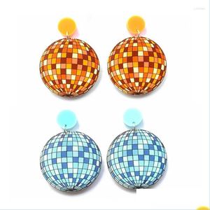 Stud Stud Earrings Trendy Orange And Blue Color Uv Print Pixels Disco Ball Acrylic For Women Lovely Party Fashion Jewelry Drop Deliver Dhz8T