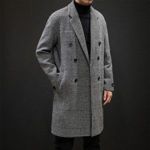 Herr ull blandar Houndstooth Woolen Mid Long Coat Jacket Brand Winter Warm Elegant Clothing Stylish Casual Daily British Style Overcoat 231020