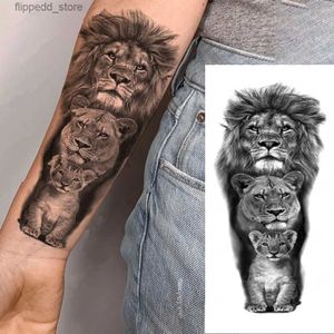 Tattoo Transfer Waterproof Temporary Tattoo Sticker Lion Family Flash Tatto Tiger Wolf Moon Crown Flower Body Art Arm Fake Tatoo Men Women Q231020
