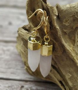 Dangle Earrings Natural Rose Quartz Earring Gold Color