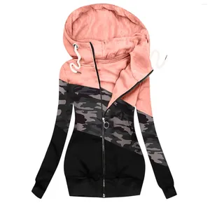 Damen-Kapuzenpullover mit Reißverschluss, koreanischer Stil, dreifarbig, Kapuzen-Trainingsanzug, weibliche Jacke, lässige lose Mäntel, Sweatshirt, Tarnung, Leopardenmuster