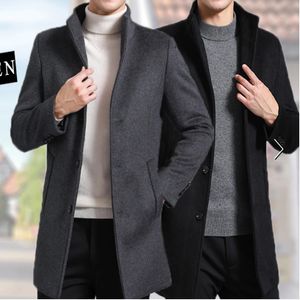 Men's Wool Blends Winter Trench Coat Blend Pea Slim Fit Single Breasted Topcoat Business Dowm Jacket 231020