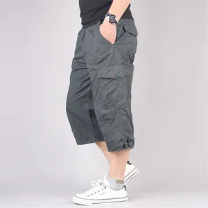 Men's Shorts Casual Long Length Cargo Multi Pocket Cotton Brches Pants Military Cropped Trousers