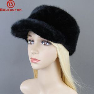 Berretti Beanie/Teschio False Visiere di marca alla moda Berretti artificiali Cappelli di pelliccia di visone Per le donne Caldo cappello invernale russo Lussuoso berretto di pelliccia di visone falso 231020