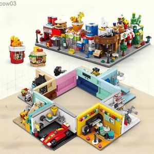 Bloklar Mini Street View City Mimarlık Yapı Blokları Snack Mağaza Mağazası Evi Model Tuğlalar Montajlı Kale Oyuncakları Çocuklar için R231020