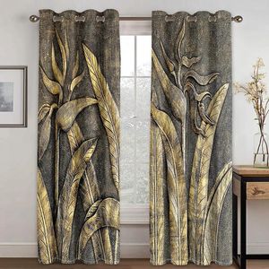 Curtain Flower Curtains For Living Room Graceful Window Drapery Black And Gold Color Copper Plate Kid's Bedroom