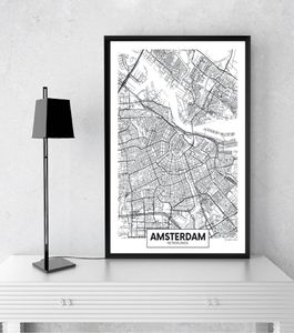 Città moderna Amsterdam Mappa Minimalista Tela Pittura in bianco e nero Wall Art Print Poster Immagini per soggiorno Home Decor6752228