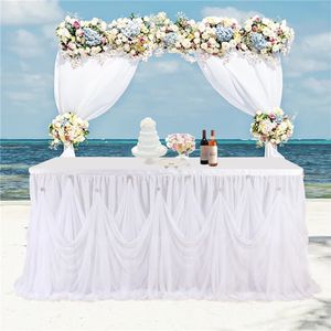 Table Skirt Luxury Tulle Table Skirt for Wedding Decoration Banquet Party Baby Shower Birthday Tableware Cloth 231019