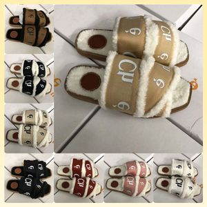 Designer Woody sandals womens Mules flat slides Light tan beige white black pink red gold lace Lettering Fabric canvas slippers summer outdoor shoes for women