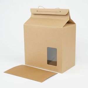 Simple Tea Packaging Box Gift Wrap Cardboard Kraft Paper Bag Folded Food Nut Food Storage Standing Up Packing