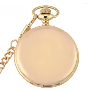 Pocket Watches Double Sided Polished Rose Gold Case Arabiskt nummer Dial Men's Quartz Movement Watch With Fob Chain Nice Xmas Gift