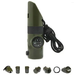 Flashlights Torches Multifunction Whistle 7 In 1 Survival Trekking Compass Mirror Torch Magnifier LED Light Thermometer Storage Tools