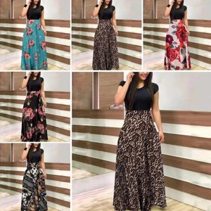 Abiti casual Donna Abito a maniche corte stampato floreale Patchwork Prom Cocktail Grande altalena Maxi