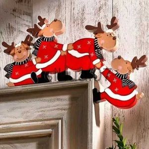 Juldekorationer Juldörrramdekorationer Santa Claus Christmas Elk Wood Craft Door Decoration Xmas Nytt år för heminredning x1020