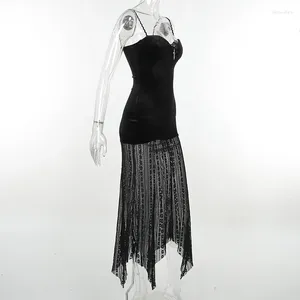 Casual Dresses Long Black BodyCon Dress for Women Summer Sexig grimma Spaghetti Strap Vestidos Elegant Midi Party Clothing