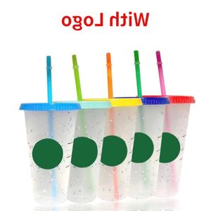 Starbucks with logoml Straw Lid Color Changing with Reusable Cups Plastic Coffee Cup Cute Mugs and