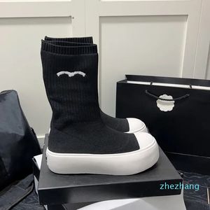 2023-Winter New Women Platform Boots Luxury Designer Classic Double Letter Sign Tjock Sole Socks Contrast Color Splice Non Slides Bottom Ladies Mode