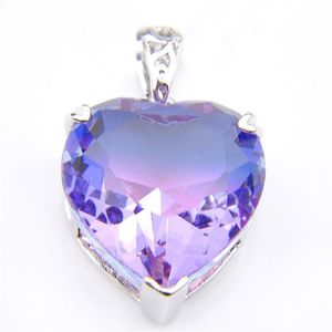 10Pcs Luckyshine Brand New Classic Heart Love Fashion Crystal Pendants Necklace 925 Silver Bi colored Tourmaline Zircon Pendants J211I
