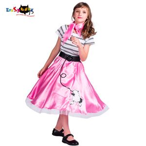 Cosplay 80er Jahre Retro Gestreiftes Hemd Satinkleid Mädchen Schöner Hund Bedruckter Pudelrock Halloween Kostüm Kinder Karneval Party Outfit Scarfcosplay