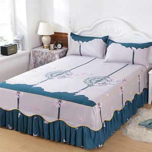 Saia de cama decorativa babados lençol casa capa de colchão impresso antiderrapante quarto