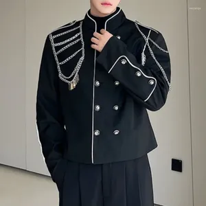 Kurtki męskie szykowne mężczyźni stają kołnierzyk długim rękodzie łańcuchy multi guziki streetwear elegancka cienkie płaszcze w stylu koreańsko -odzież wierzchnia