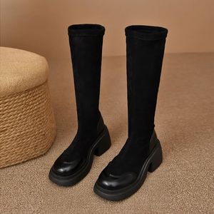 Boots Autumn Winter Casual Knee High For Women Black Frosted Heel Elastic Female Designer Platform Shoes Ladies 231019