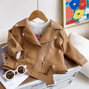 Jackor Girls Boys Jacket Princess Solid Full Sleeve Zipper Leather Top Children Fashion Autumn Coat Outwear Buttons 2-10Y