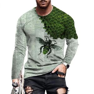 Homens camisetas Homens camiseta em torno do pescoço dos desenhos animados 3D impressão abelha t-shirt manga longa 2021 outono base superior masculino tshirt oversized3438