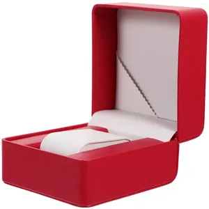 Titta på lådor Single Storage Box Fall: Luxury Red Pu Holder With Pillow For Wedding Wristwatch Wates Smyckebärarring