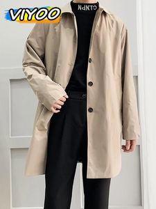 Men's Trench Coats Oversized Retro Black Men Trench Coats Homme Casual Overcoat Elegant Coat Male Tunic Buttom Windbreaker Clothes Jacket For Men 231020