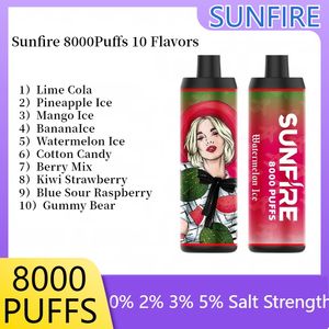 Sunfire Puff 8000 Affecory Direct Selling Hot Style OEM/ODM 2% 18ml E-Saft-Kapazität Multi-Fruit-Geschmack Einweg-Tornado Vape Electronic Zigarette Wape Pen 10 Aromen