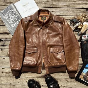 Men's Leather Faux Tailor Brando Italian Uncoated Soft Cowhide A2 Jacket Lightweight Classic Military Style 231020